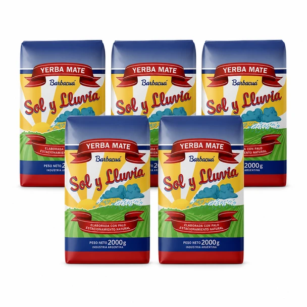 Sol y Lluvia Barbacuá Yerba Mate with Stems Natural Aging, 2 kg / 4.4 lb (pack of 5)