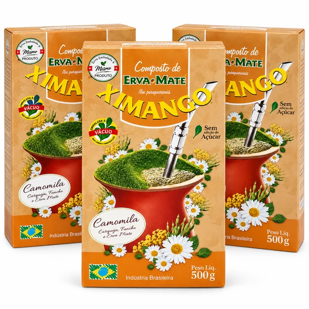 Ximango Yerba Mate Blend with Chamomile, Carqueja & Fennel for Chimarrao,Gluten Free, 500 g / 17.64 oz (pack of 3)