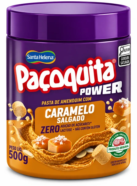 Santa Helena Pacoquita Power Salted Caramel Peanut Butter Spread, No Added Sugar, Gluten Free, 500 g / 17.64 oz