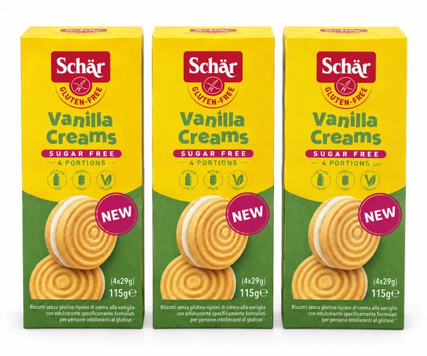 Schar Vanilla Creams Gluten Free Vanilla Sandwich Cookies, No Added Sugar, 115 g / 4.06 oz (pack of 3)