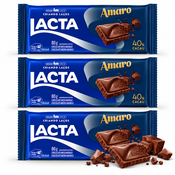 Lacta Amaro 40% Cocoa Dark Chocolate Bar, 80 g / 2.82 oz (pack of 3)