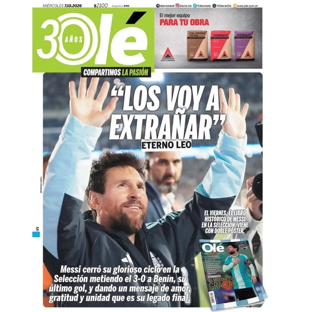 Olé Newspaper October 7, 2026 – Farewell Despedida de Messi Eterno “Los Voy A Extrañar”