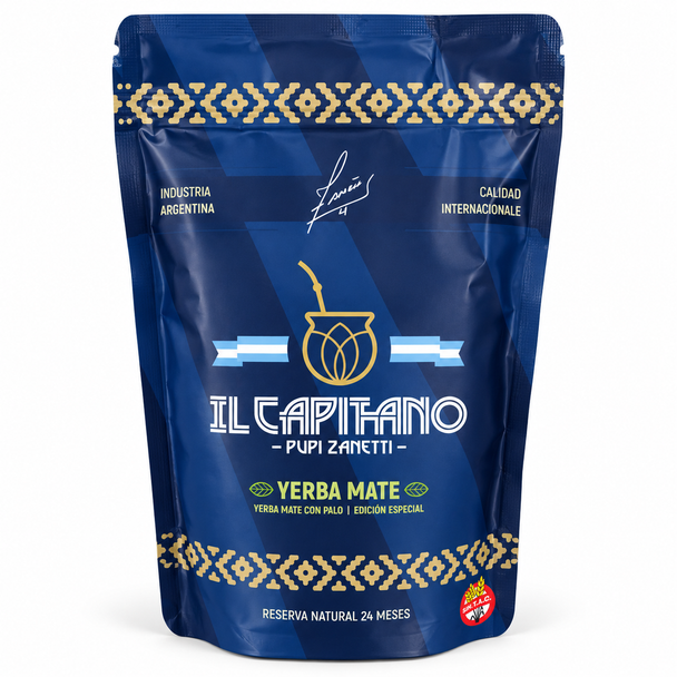 Il Capitano Pupi Zanetti Special Edition Yerba Mate with Stems, Zipper Pouch, 250 g / 8.82 oz