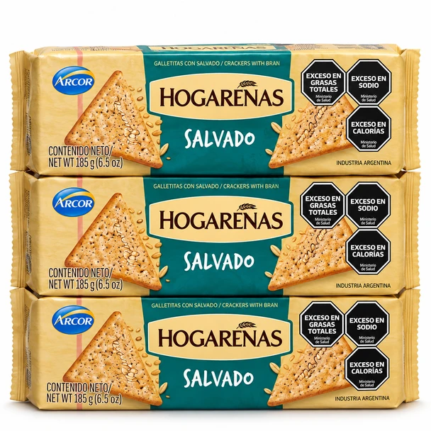 Hogareñas Salvado Whole Grain Bran Cookies with Seeds, 185 g / 6.5 oz (pack of 3)