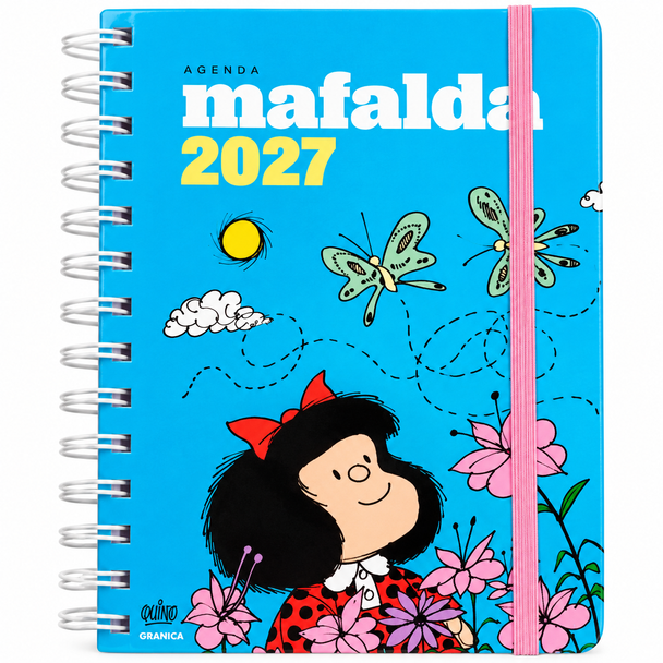 Granica Mafalda 2027 Weekly Planner – Sky Blue Flowers & Butterflies Design, Spanish Spiral-Bound Agenda
