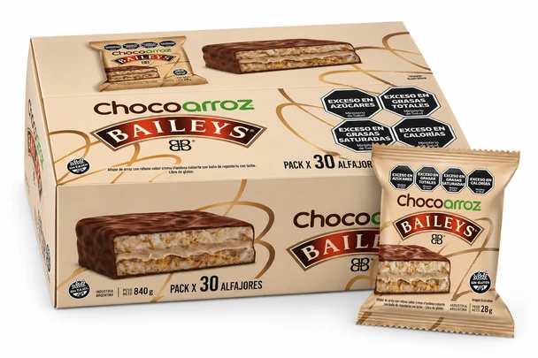 Chocoarroz Baileys Irish Cream Rice Alfajores with Chocolate Coating, 28 g / 0.99 oz ea (box of 30)