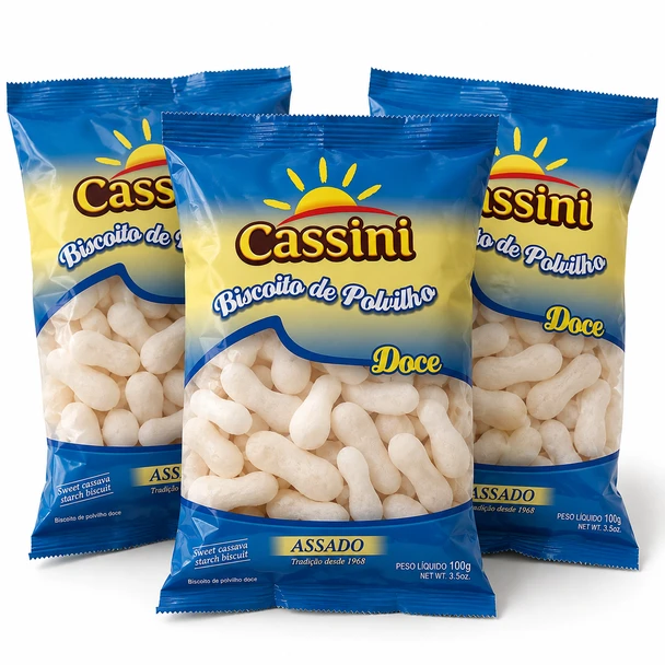 Cassini Biscoito Doce de Polvilho, Brazilian Sweet Tapioca Starch Biscuits, Gluten-Free, 100 g / 3.53 oz (pack of 3)