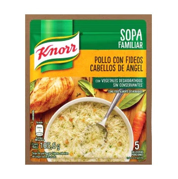 Knorr Sopa Familiar Pollo con Fideos Cabello de Ángel Powder Soup Chicken Noodles Soup Flavor, 5 servings per pouch, 105.6 g / 3.72 oz (pack of 3)