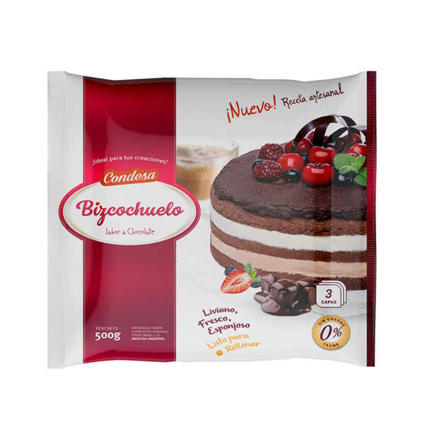 Condesa Bizcochuelo Redondo Listo Sabor Chocolate Tres Capas 3-Layer Cake Ready To Fill Chocolate Flavor, 500 g / 17.63 oz 