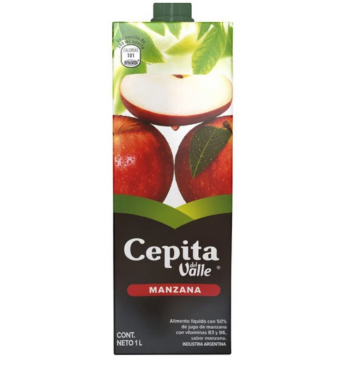 Jugo Cepita Sabor Manzana Apple Juice Tetra Pak, 1 L / 33.8 fl oz 