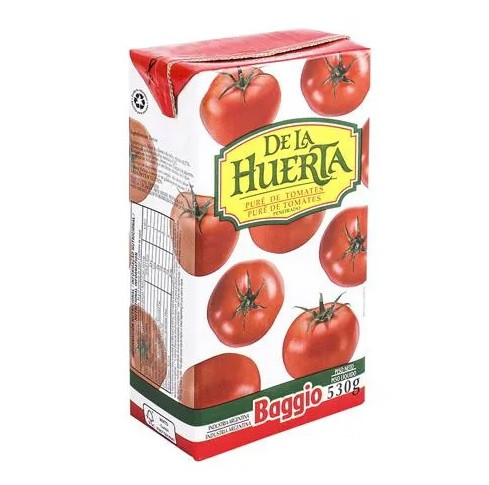 Baggio De La Huerta Puré de Tomate Tomato Puree Sauce No Preservatives Added, 530 g / 18.69 oz Tetrabrick