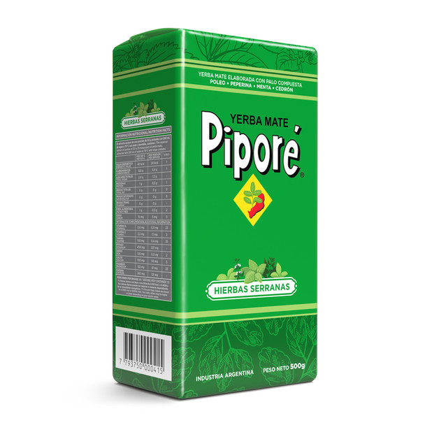 Piporé Yerba Mate Hierbas Serranas Yerba Mate with Peppermint, Poleo, Mint & Lemon Verbena, 500 g / 1.1 lb