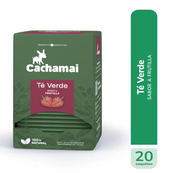 Cachamai Green Tea Strawberry Flavor, 20 tea bags