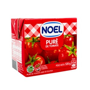 Noel Puré de Tomate Tomato Puree Sauce No Preservatives Added Gluten Free, 520 g / 1.15 lb Tetra-brick