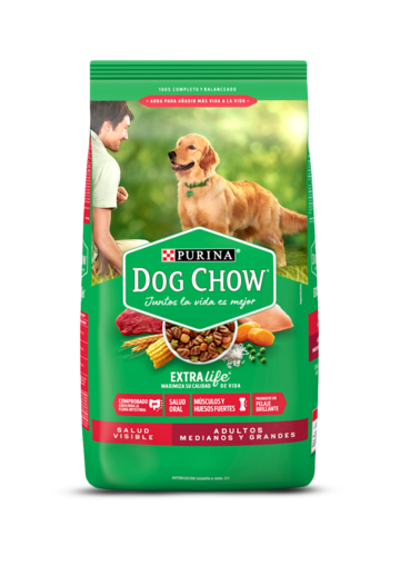 Purina Dog Chow Alimento Para Perros Extra Life Salud Visible Dry Dog Food for Adults Medium-Large Size, 18 kg / 39.68 lb Large Bag