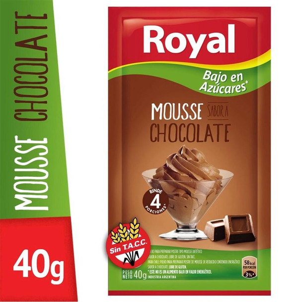 Royal Chocolate Ready to Make Light Mousse Low Sugar, 4 servings per pouch, 40 g / 1.41 oz pouch