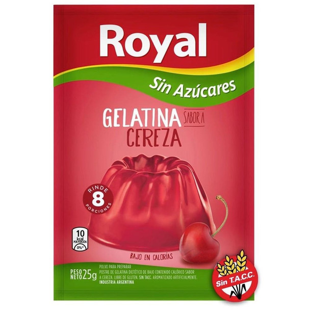 Royal Cherry Ready to Make Light Jelly Gelatina Cereza Sin Azúcares Jell-O, 8 servings per pouch 25 g / 0.88 oz pouch