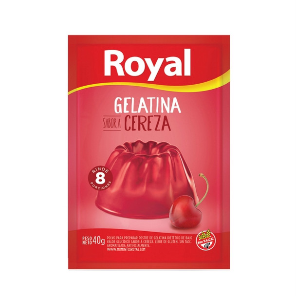 Royal Cherry Ready to Make Jelly Gelatina Cereza Jell-O, 8 servings per pouch 40 g / 1.41 oz pouch