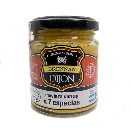 Original Mustard Brennan Dijon Mostaza con Ají Mustard with Ground Chile & 7 Spices - Premium Sauce, 200 g / 7.05 oz
