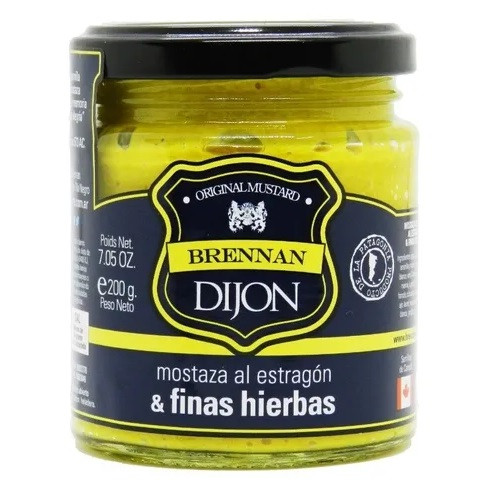 Original Mustard Brennan Dijon Mostaza Al Estragón & Finas Hierbas Tarragon Mustard with Fines Herbes - Premium Sauce, 200 g / 7.05 oz