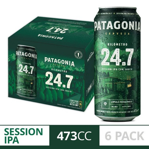 Patagonia 24.7 Session Ipa Beer with Elder Herbs & Patagonian Hops - ABV 4.5%,  473 ml / 15.9 fl oz (pack of 6 cans)