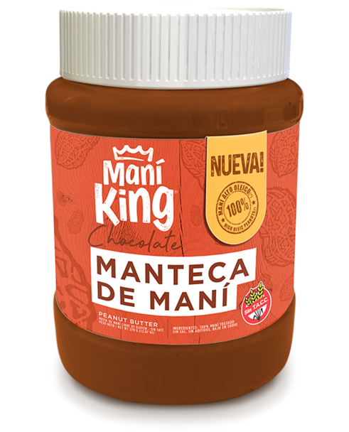 Maní King Manteca De Maní Con Chocolate Peanut Butter with Semi-Bitter Chocolate 100% High Oleic Peanuts Alto Oleico Gluten Free, 350 g / 12.34 oz