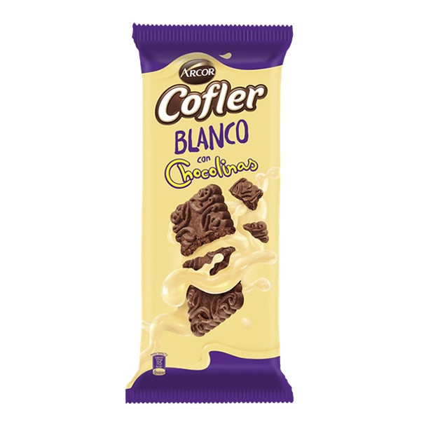 Cofler Chocolate Blanco con Chocolinas White Chocolate Bar with Chocolinas Cookies, 100 g / 3.52 oz (pack of 2 bars)