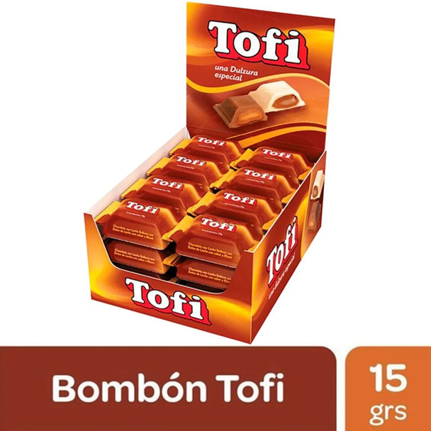 Tofi Bombón Milk Chocolate Bites Filled with Creamy Dulce de Leche, 15 g / 0.52 oz (box of 32 bites)