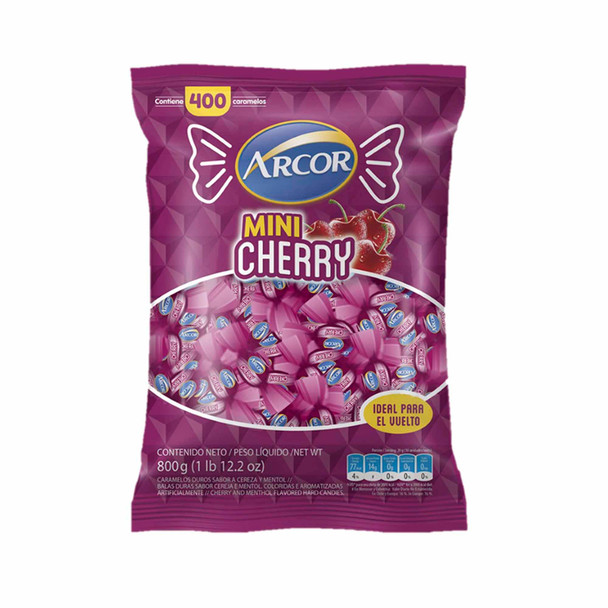 Caramelos Arcor Mini Cherry Hard Candies Menthol & Cherry Flavor, 800 g / 12.2 oz large bag
