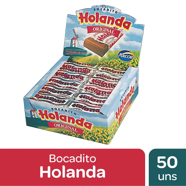Holanda Bocadito Original de Leche Milk Chocolate Soft Bites Old Classic Candy, 10.5 g / 0.37 oz (box of 50 units)