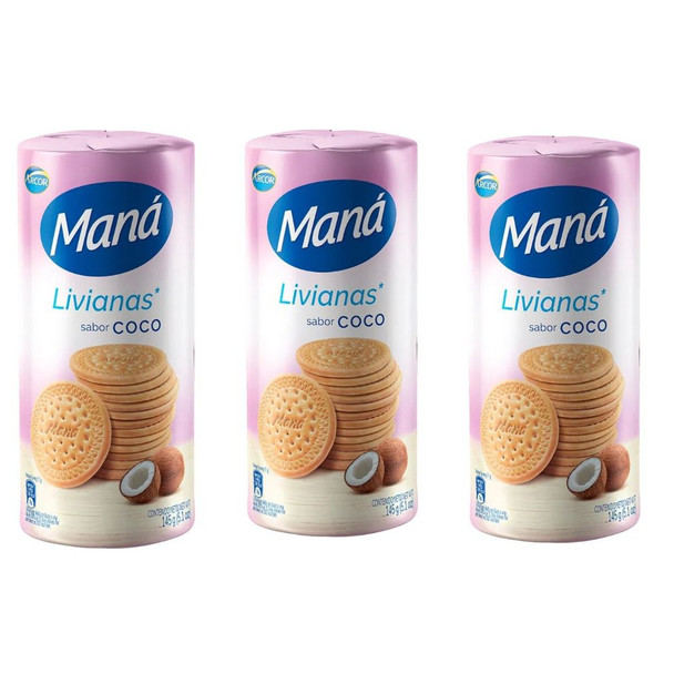 Maná Livianas Sabor Coco Thin Sweet Cookies Coconut Flavor, 145 g / 5.1 oz (pack of 3)