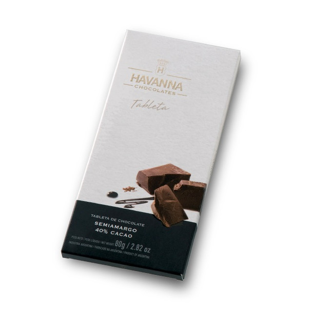 Havanna Chocolates Tableta 40% Dark Cacao Semi-Bitter Chocolate Bar, 80 g / 2.82 oz