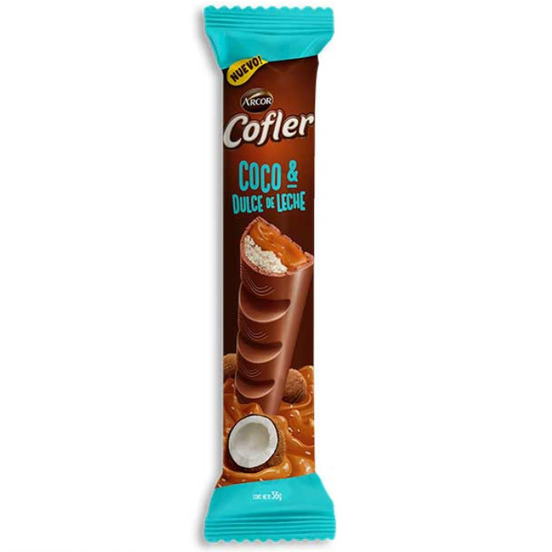 Cofler Coco & Dulce de Leche Milk Chocolate Bars Filled Creamy Dulce de Leche & Coconut, 36 g / 1.26 oz (box of 20 bars)