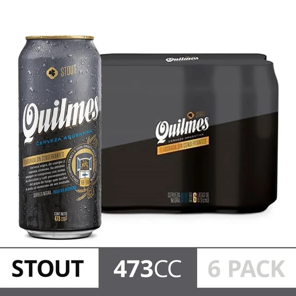 Quilmes Stout Cerveza Negra Clásica Classic Argentinian Canned Black Beer - ABV 5%,  473 ml / 15.9 fl oz (pack of 6) 