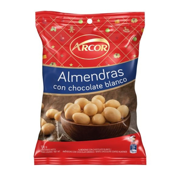 Arcor Almendras con Chocolate Blanco White Chocolate Coated Almonds, 100 g / 3.5 oz