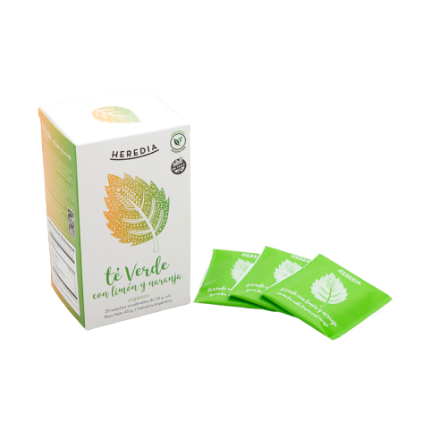 Heredia Té Verde Green Tea with Lemon & Orange - Natural Herbs & No Preservatives (25 bags)