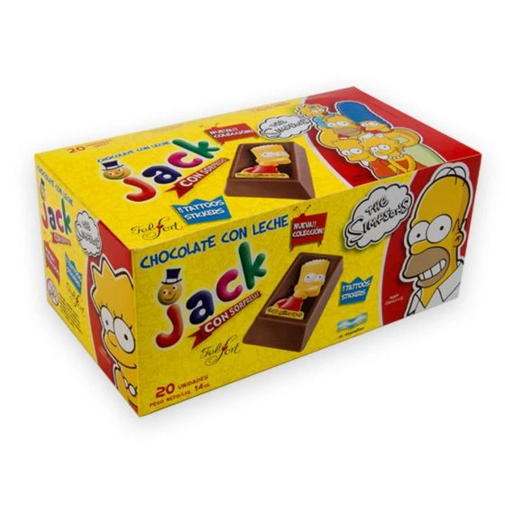 Felfort Jack Chocolate con Leche Old Classic Milk Chocolate Bites with Toy Surprises Inside, 14 g / 0.49 oz (box of 20 bites)