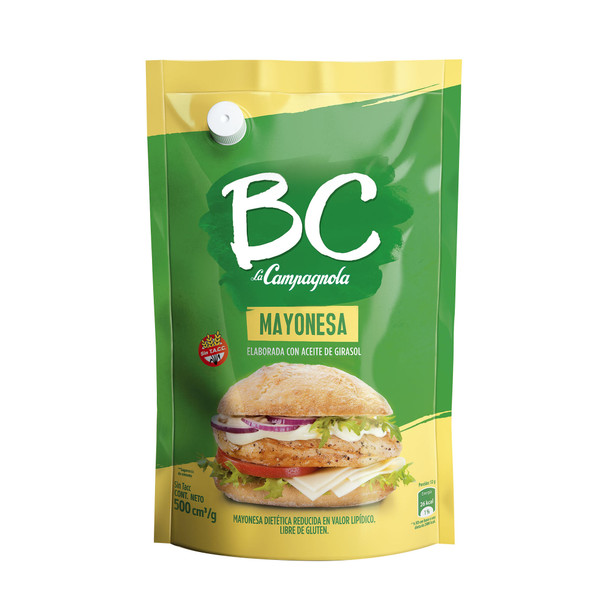 BC La Campagnola Mayonesa Classic Mayonnaise Made with Sunflower Oil - Gluten Free, 500 g / 1.1 lb pouch squeeze