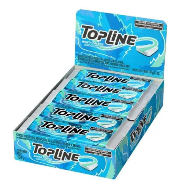 Topline Chicle Menta Fresca Ultra Defense Light Mint Bubblegum Fresh - No Sugar, 6.7 g / 0.23 oz (box of 20)