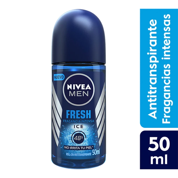 Nivea Men Fresh Ice Roll On Antiperspirant & Deodorant Fresh Intense Fragance 48 Hour Protection - Alcohol Free, 50 ml / 1.69 fl oz 