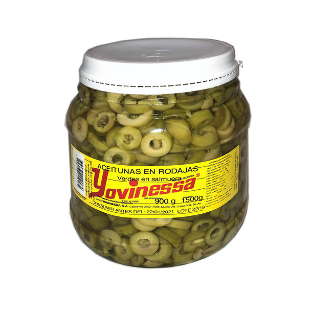Yovinessa Aceitunas Verdes Cortadas En Salmuera Sliced Green Olives, 900 g / 31.7 oz gross