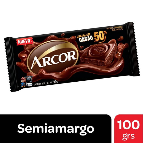 Arcor Chocolate Semi Amargo Dark Chocolate Bar 50% Cocoa, 100 g / 3.52 oz