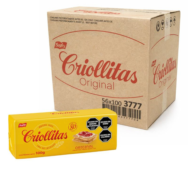 Criollitas Water Biscuits Classic Galletitas Wholesale Bulk Box, 100 g / 3.5 oz (box of 56)
