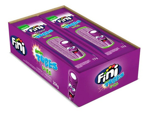 Fini Regaliz Tubos Ácidos de Uva Sour Candy Tubes Grape Flavored Classic Licorice Candies, 17 g / 0.59 oz (box of 12)