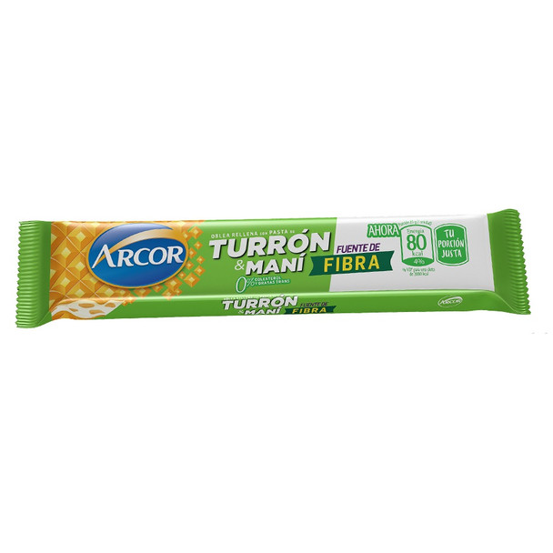 Barra de turrón y maní Arcor con crema de cacahuete duro y galleta - Barras altas en fibra, 25 g / 0.9 oz (paquete de 6)