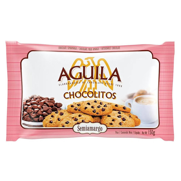 Águila Chocolitos Semi-Bitter Chocolate Chips Perfect for Pastry Ideal for Baking Cookies, 150 g / 5.29 oz