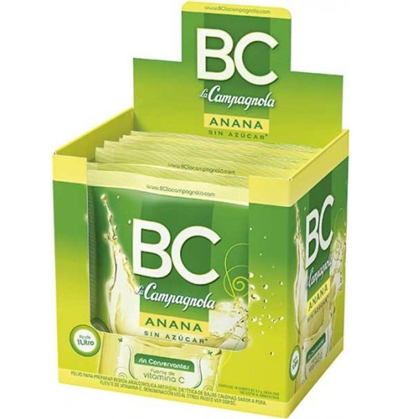 BC Jugo en Polvo Ananá Sabor Piña - Sin azúcar y bajo en sodio, bolsa de 9,3 g / 0,32 oz (caja de 18)