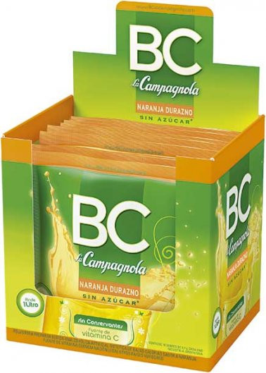 BC Jugo en Polvo Naranja-Durazno Powdered Juice Orange & Peach Flavor - Sugar Free & Low Sodium, 9 g / 0.31 oz pouch (box of 18)