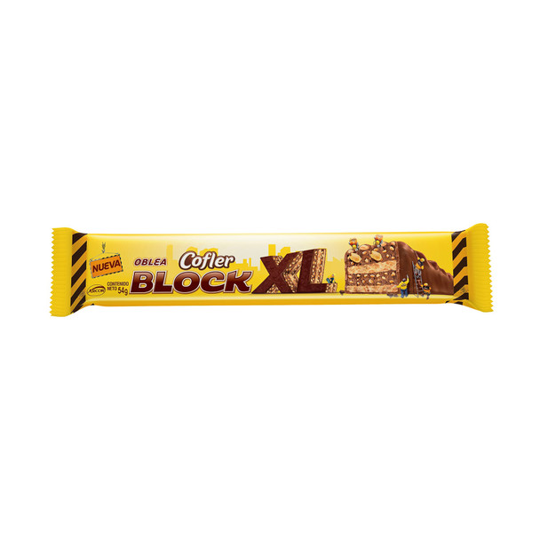 Oblea Cofler Block XL Milk Chocolate & Peanuts Coated Wafers Bars with Chocolate Filling Perfect Sweet Snack, 54 g / 1.90 oz (box of 16 bars)