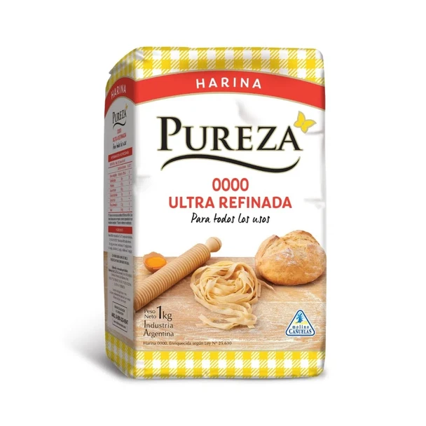 Pureza Harina 0000 Harina de Trigo Ultra Refinada Excelente para la cocina casera, 1 kg / 2.2 lb